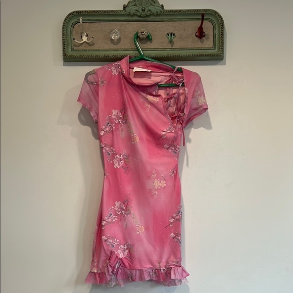 Dolls Kill x New Pink Mesh Floral Cherry Blossom Pink Mini Dress nwot medium - Picture 1 of 7